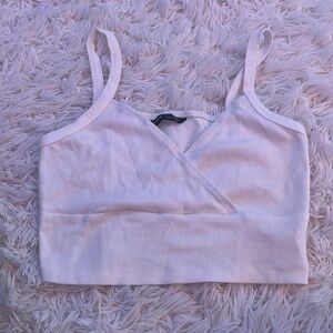 White Crossover Tight Fitted Cropped Tank Top